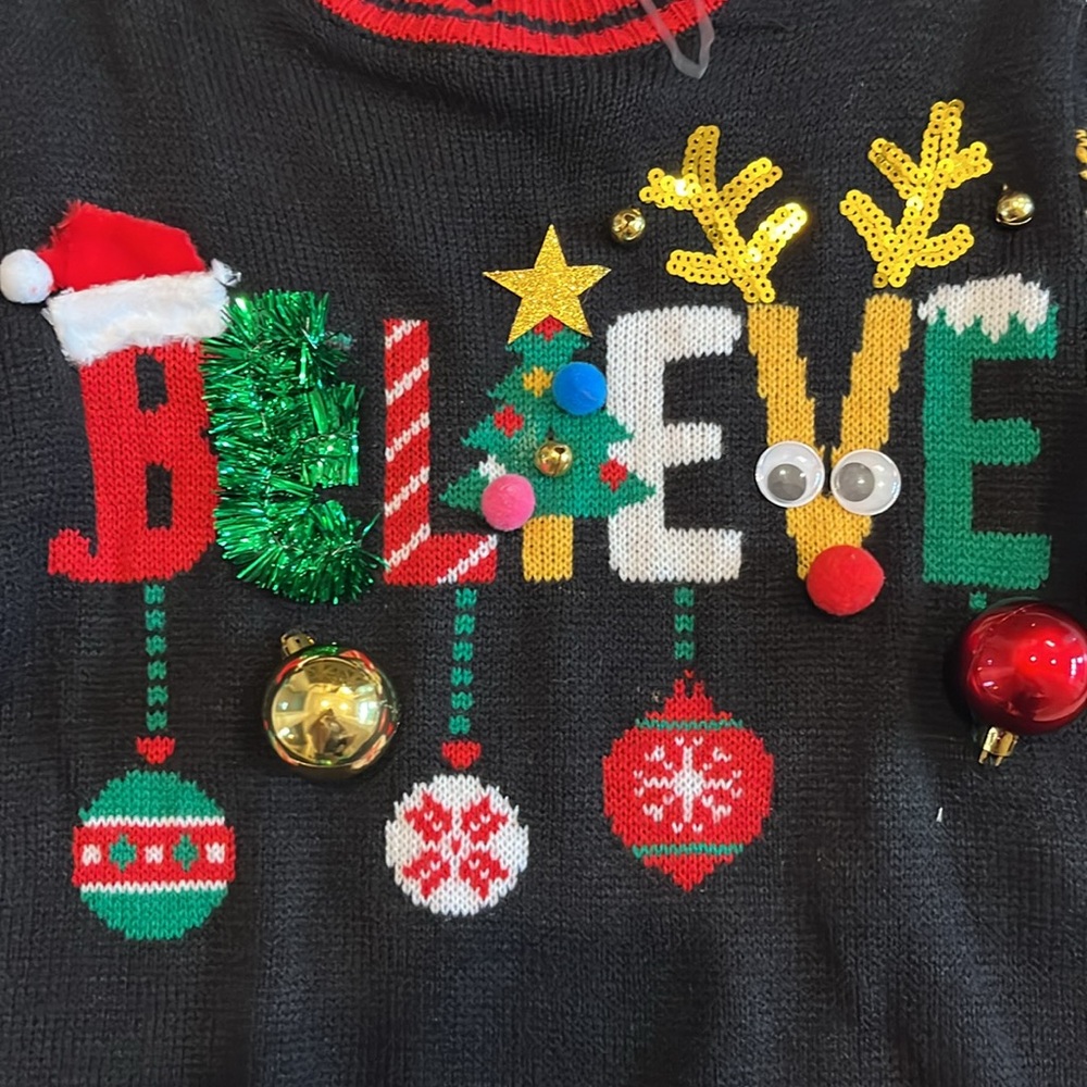 No Boundaries Juniors Size S‎ 3-5 “Believe” Ugly Christmas Sweater